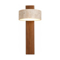 Travertine Drum and Wood Post Swivel Wall Light on a white background