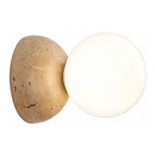 Travertine Half Dome Glass Orb Wall Light on a white background