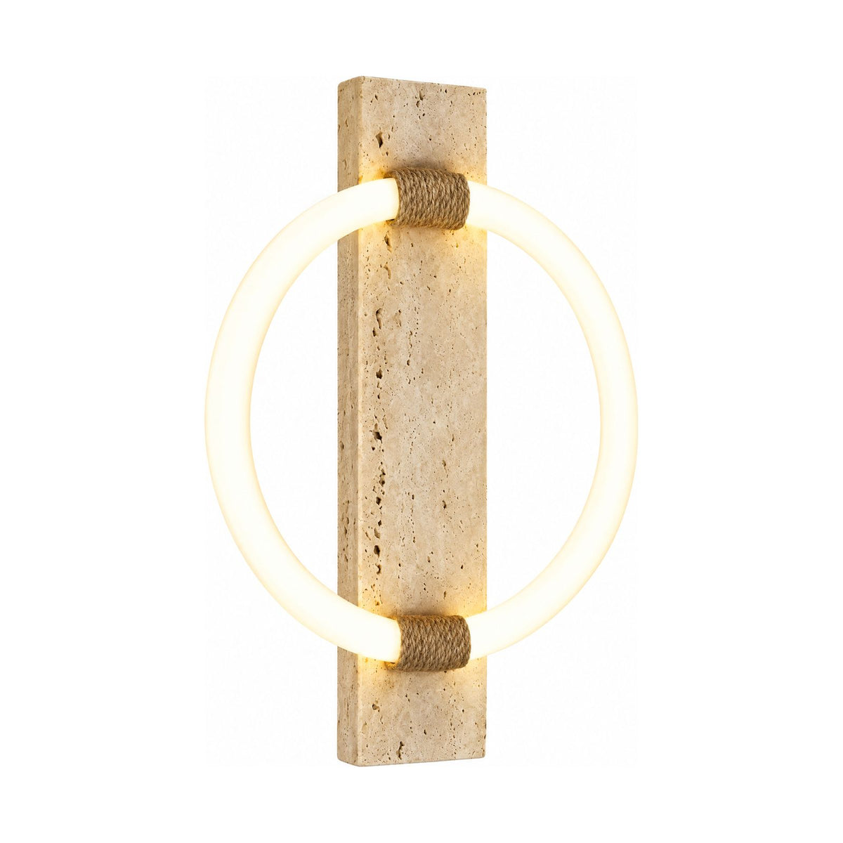 Travertine Plank and LED Ring Wall Light on a white background