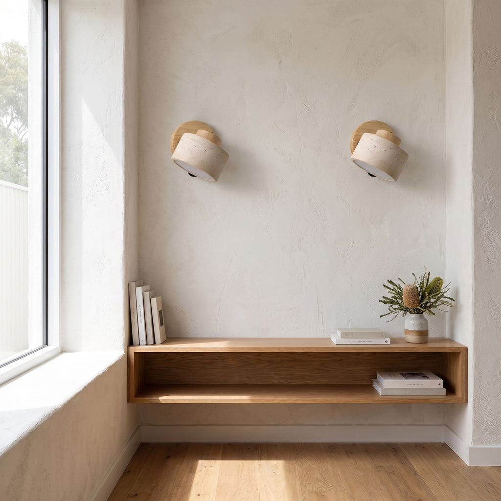 Travertine Stone Reading Wall Light in a pair on a wall of an Australian home
