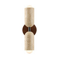 Travertine Up Down LED Wall Sconce with Wood Accent on a white background