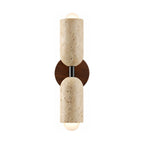 Travertine Up Down LED Wall Sconce with Wood Accent on a white background