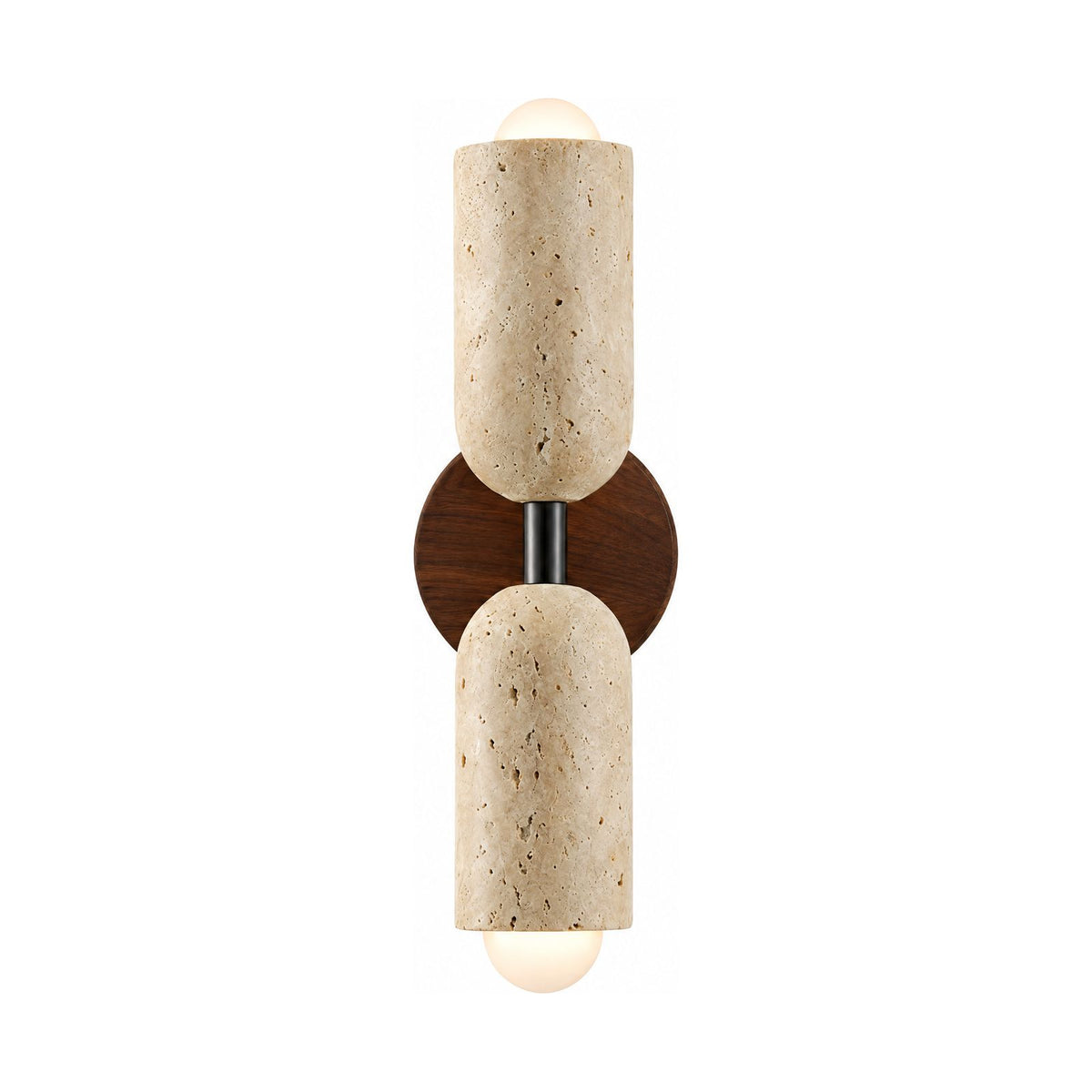 Travertine Up Down LED Wall Sconce with Wood Accent on a white background