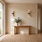 Travertine Up Down LED Wall Sconce with Wood Accent in a pair on a wall of an Australian home