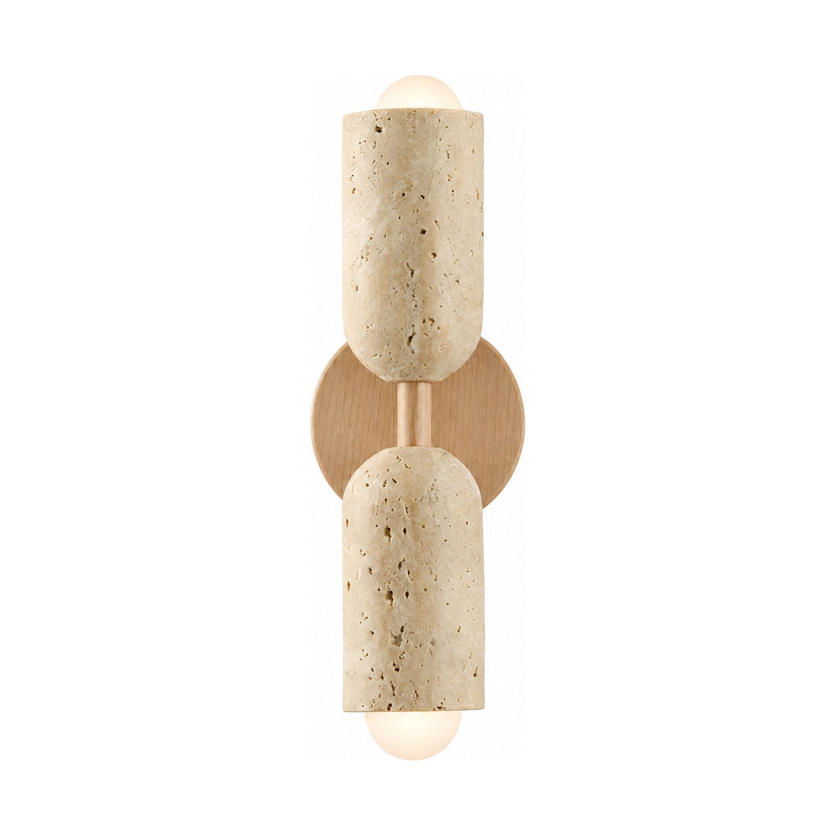 Travertine Up Down LED Wall Sconce with Wood Accent in Natural on a white background