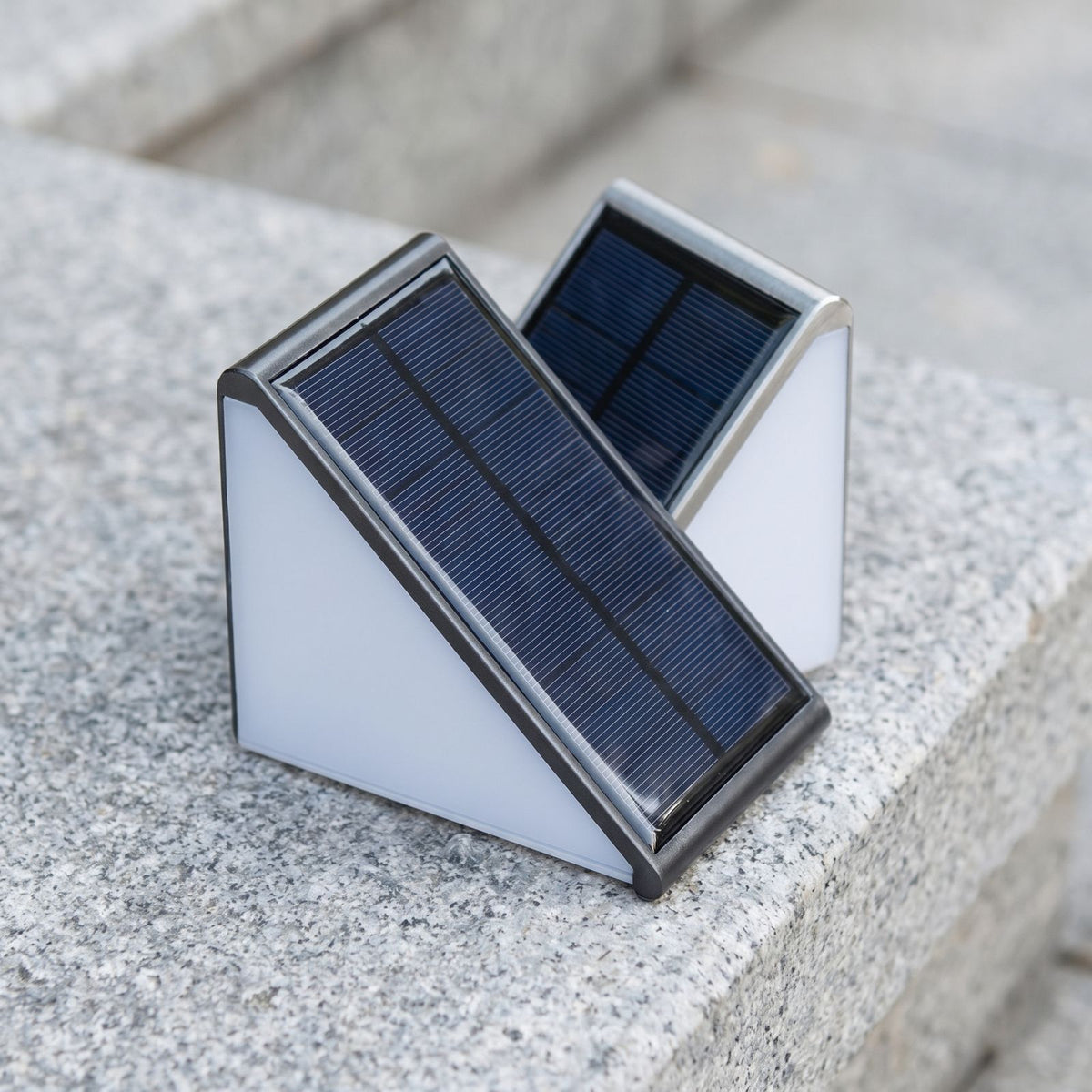 Close-up of the solar panel on the triangular step light