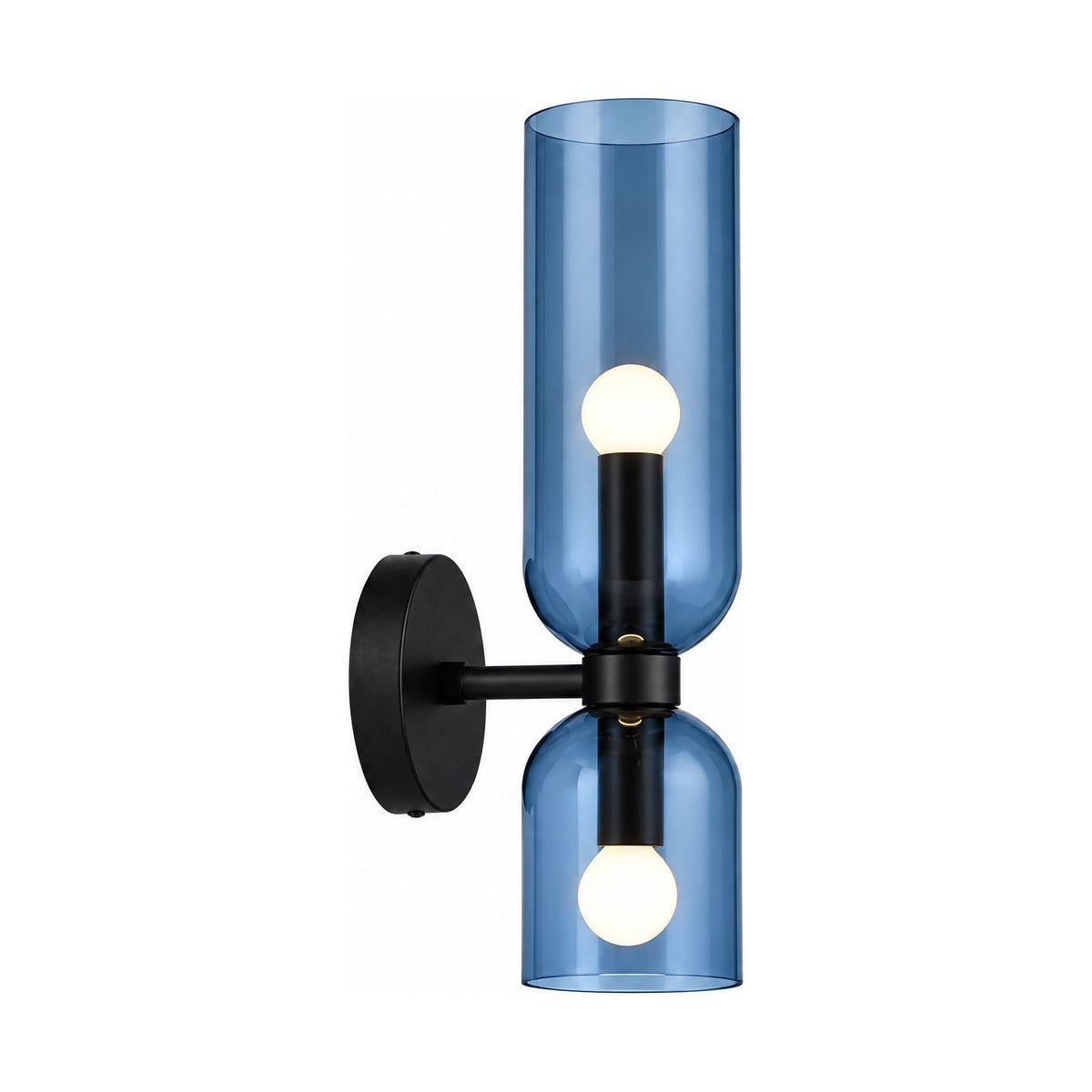 Twin Coloured Glass Shade Wall Light in Blue on a white background
