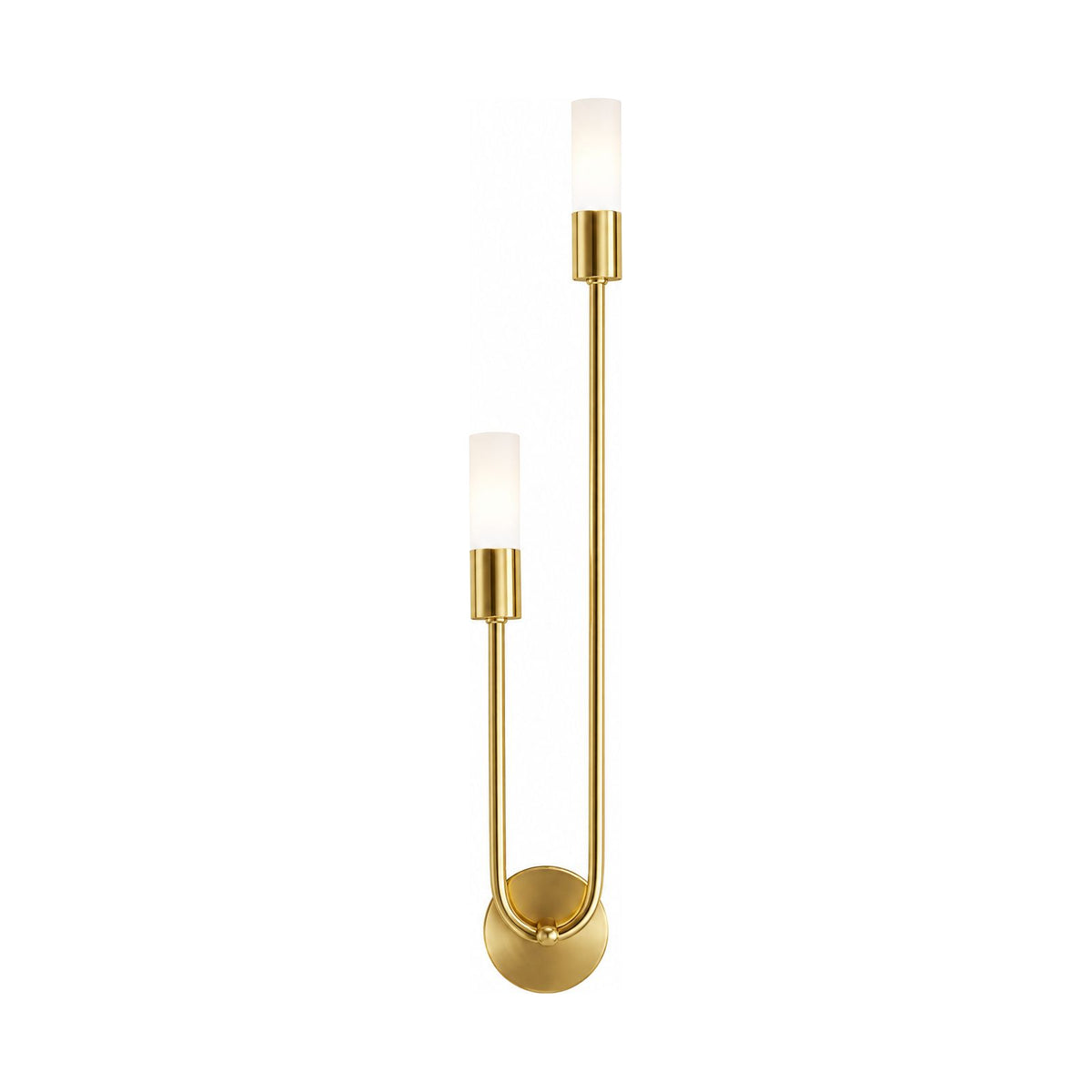 Two-Arm Iron and Acrylic Tube Wall Light in Gold on a white background