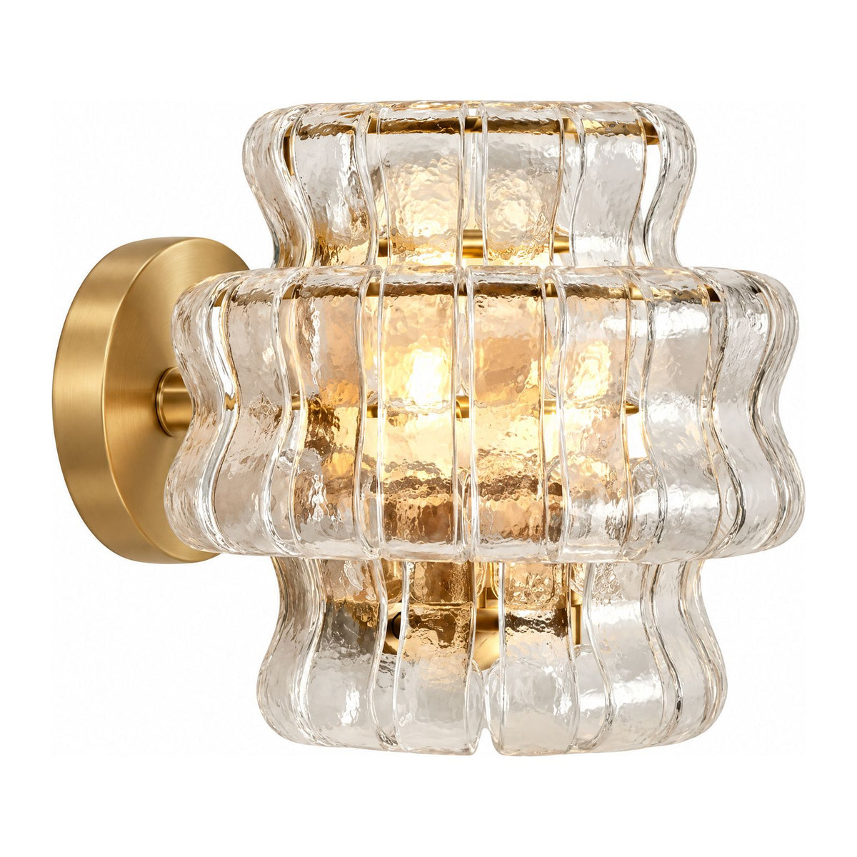 Two Tier Fluted Glass Brass Wall Sconce on a white background