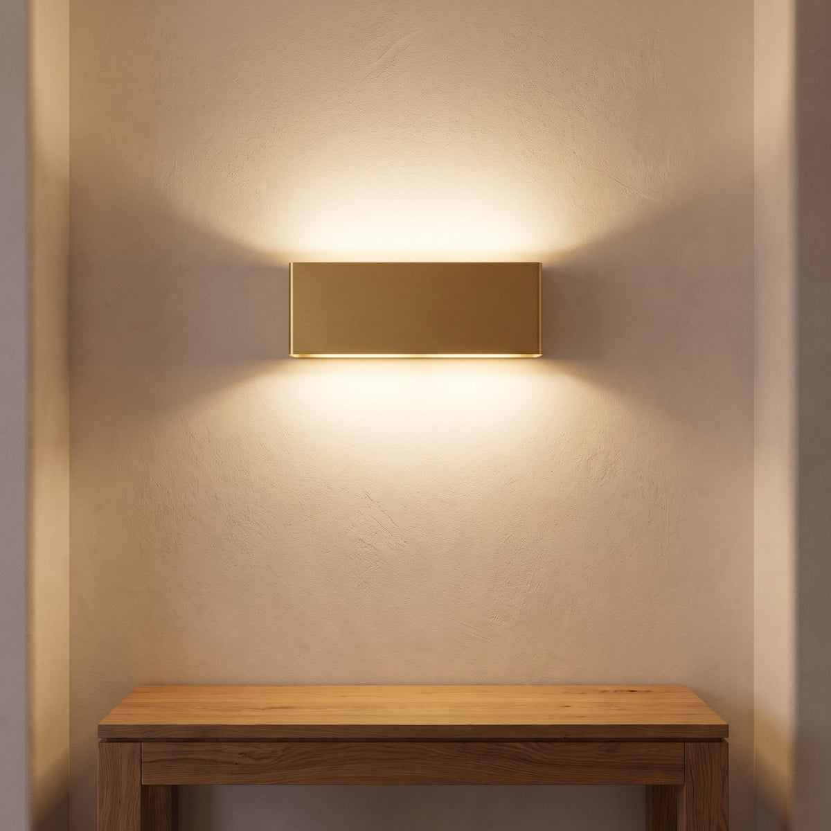 Ultra-Thin Brushed Aluminium Up Down LED Wall Light above an entry console