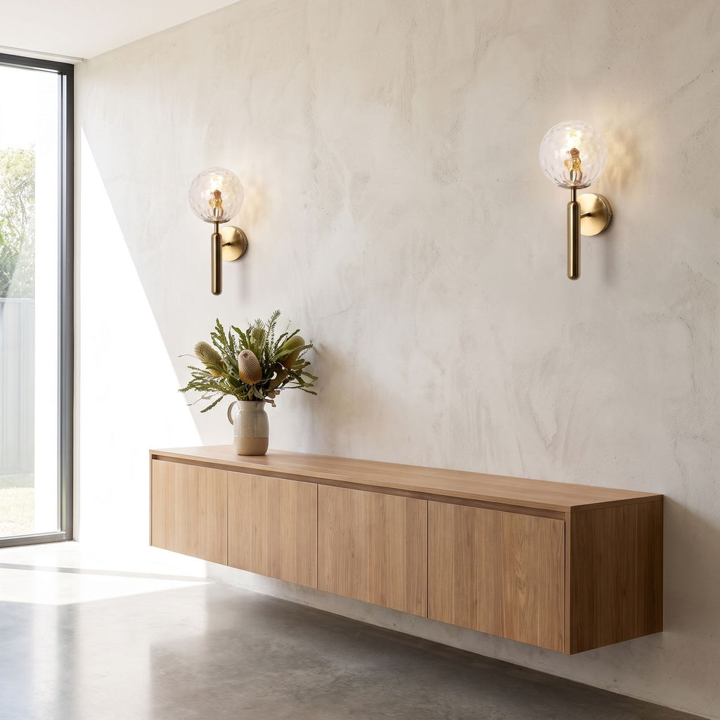 Upturned Glass Globe Wall Light in a pair on a wall of an Australian home