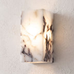 Veined Marble Block LED Wall Light, close view at 45 degrees on a plaster wall