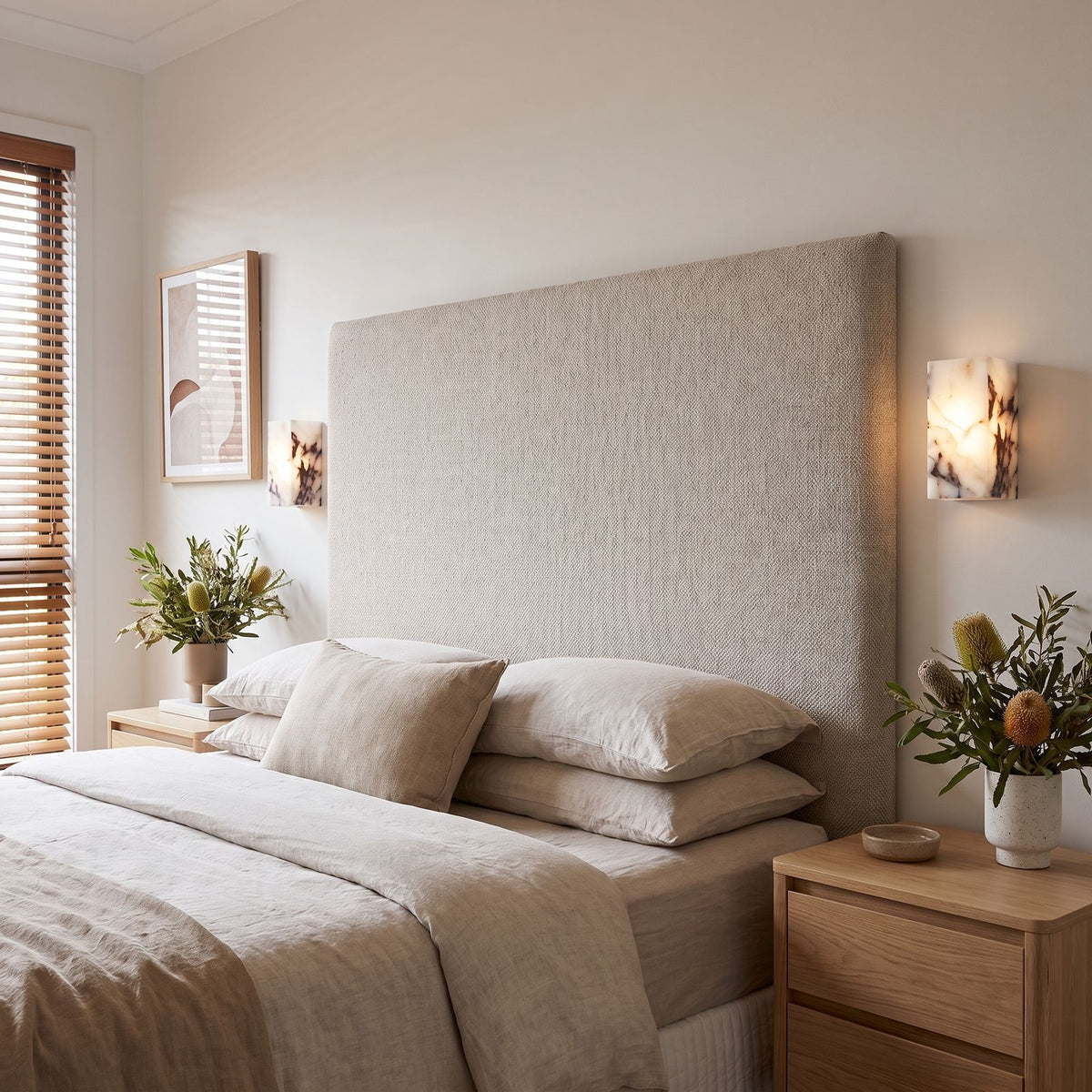 Veined Marble Block LED Wall Light in a pair on a wall of an Australian home