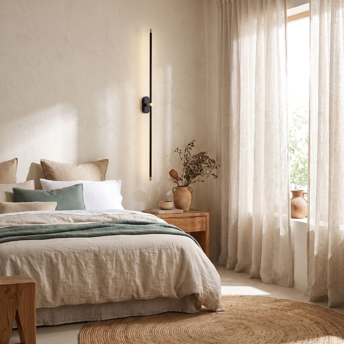 Vertical or Horizontal Linear LED Wall Light on a bedroom wall beside the bed