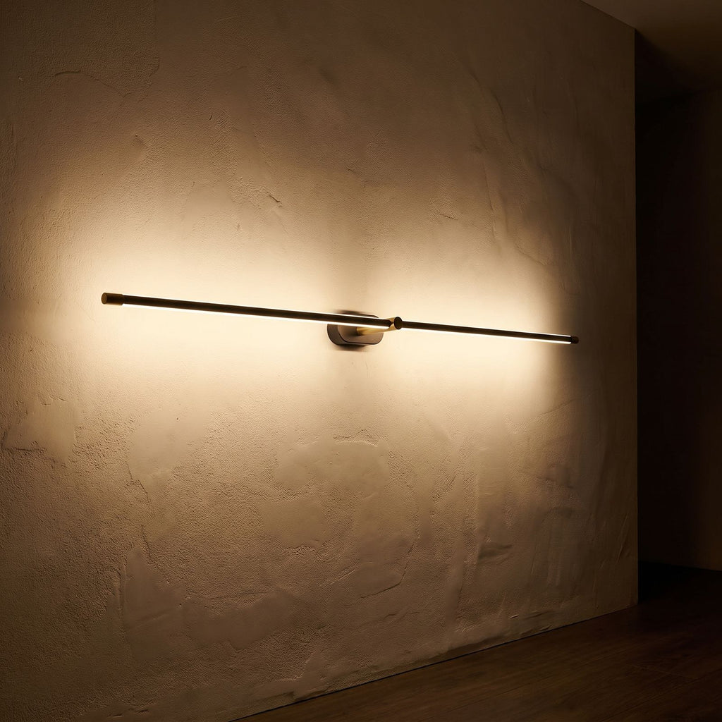 Vertical or Horizontal Linear LED Wall Light glowing on a plaster wall at night