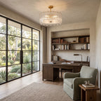 Vertical Textured Glass Drum Semi-Flush Ceiling Light in a home office
