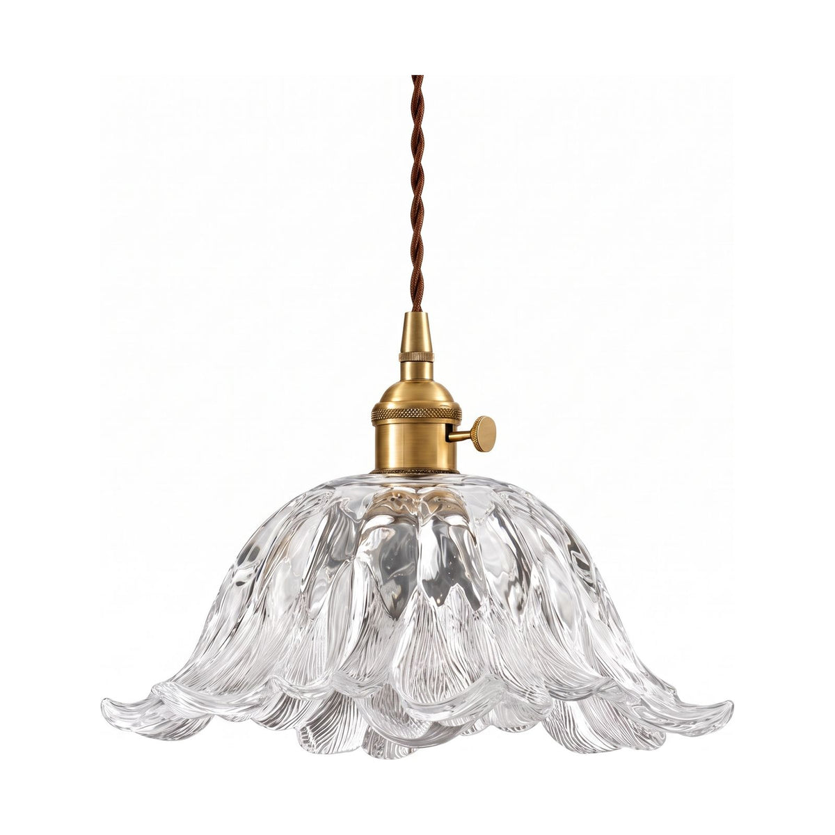 Vintage Flower Petal Glass Pendant Light with brass fitting on a white background