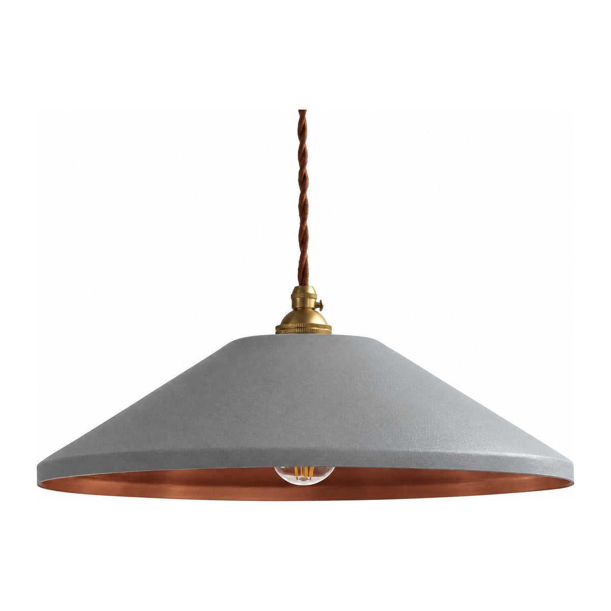 Vintage Iron Shade Industrial Pendant Light with a grey shade on a white background