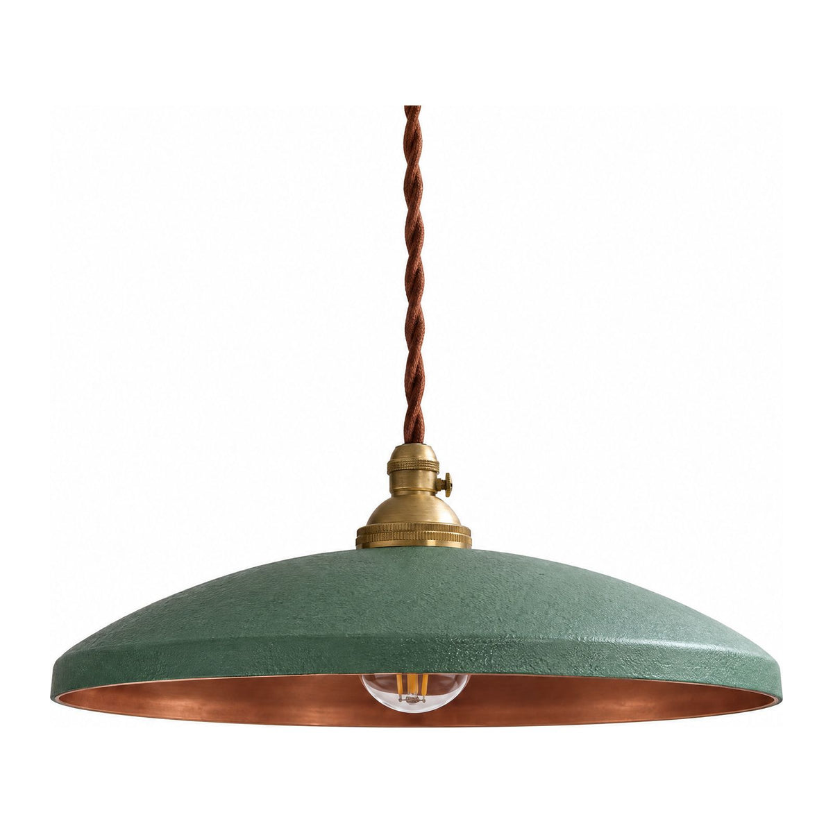 Vintage Iron Shade Industrial Pendant Light with the disc shade on a white background