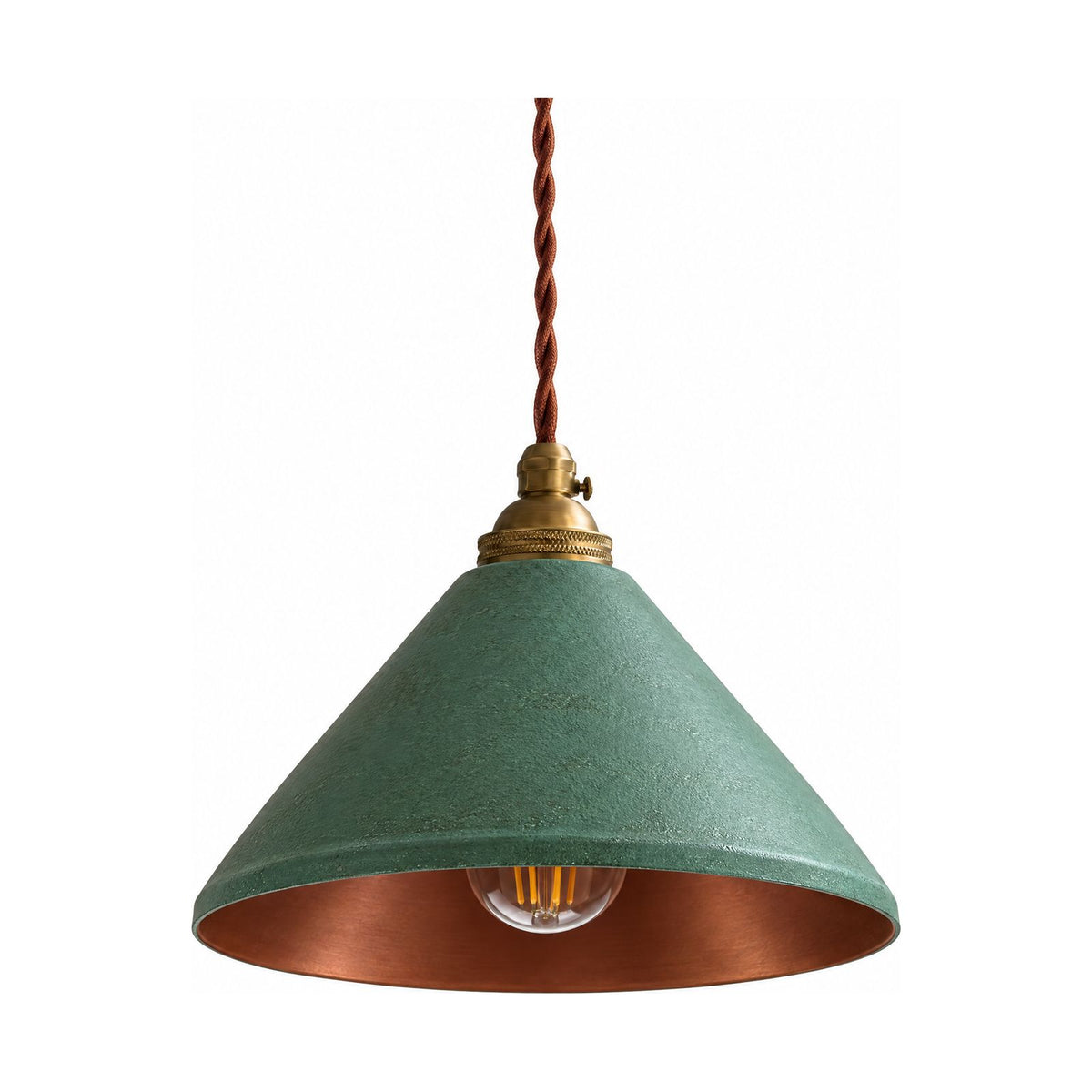 Vintage Iron Shade Industrial Pendant Light with the umbrella shade on a white background