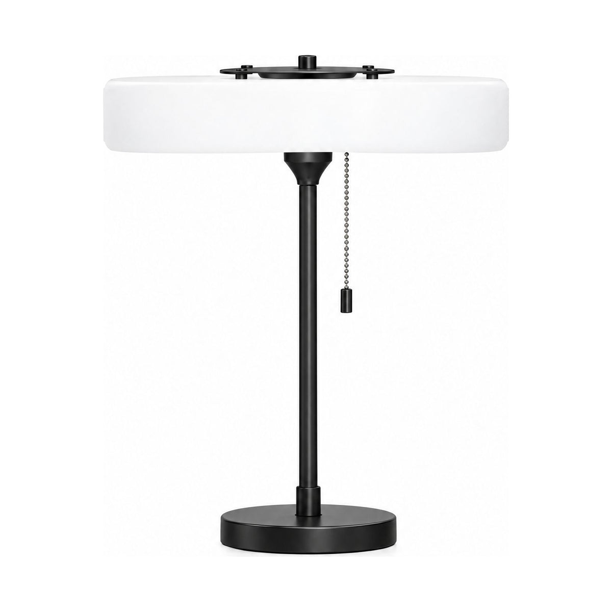Vintage Metal and Acrylic Three-Light Table Lamp in black on a white background