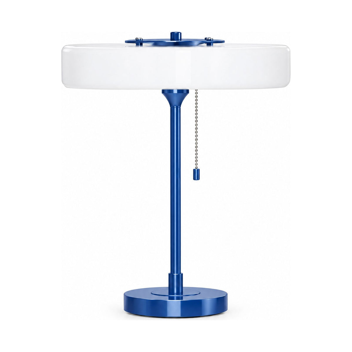 Vintage Metal and Acrylic Three-Light Table Lamp in blue on a white background