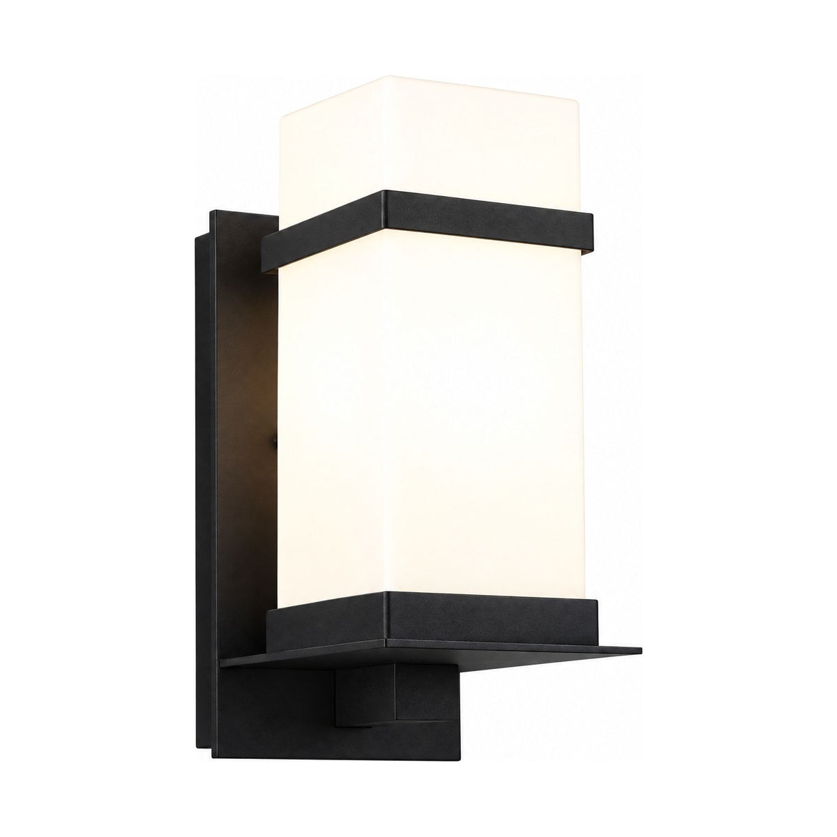 White Glass Black Iron Outdoor Wall Light on a white background