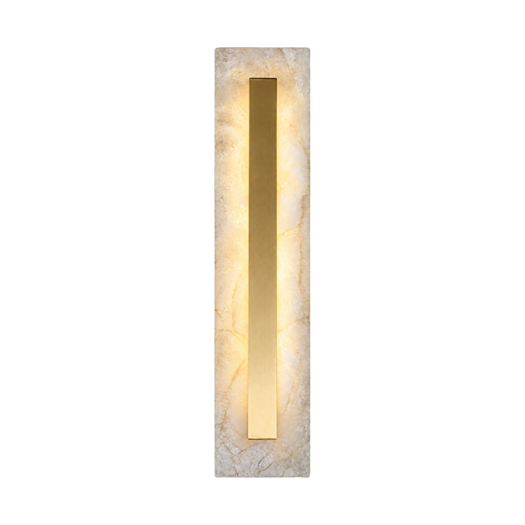 Wide Alabaster Panel Brass Wall Light on a white background