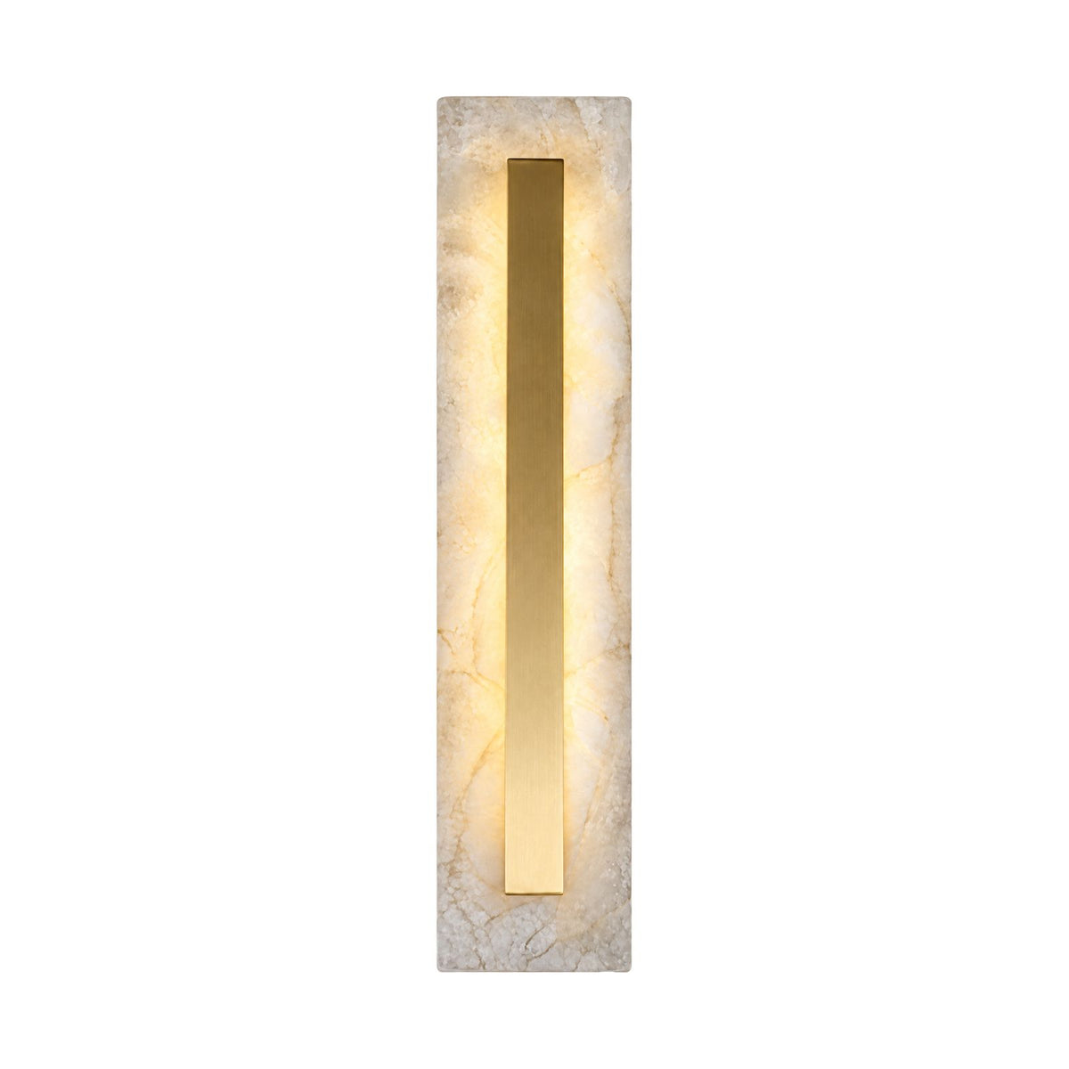 Wide Alabaster Panel Brass Wall Light on a white background