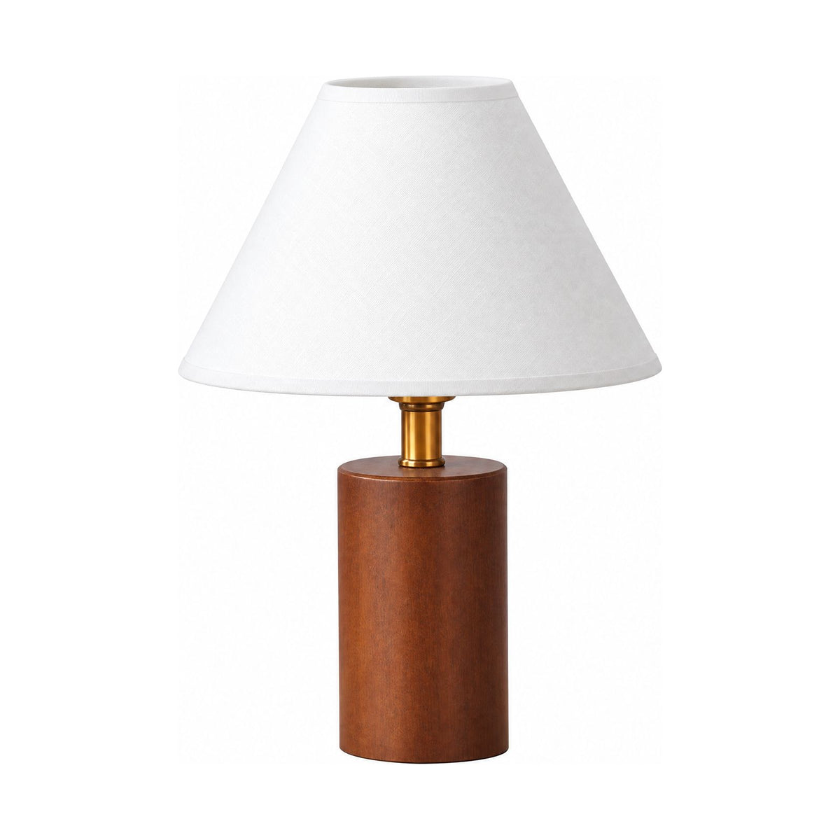 Wood Base Cone Shade Bedside Table Lamp with a white cone shade on a white background