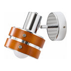 Wood Cylinder Shade Iron Disc Wall Light on a white background