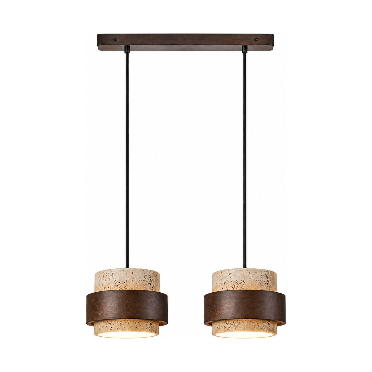 Yellow Travertine Single or Multi-Head Pendant Light as a two-light version on a white background